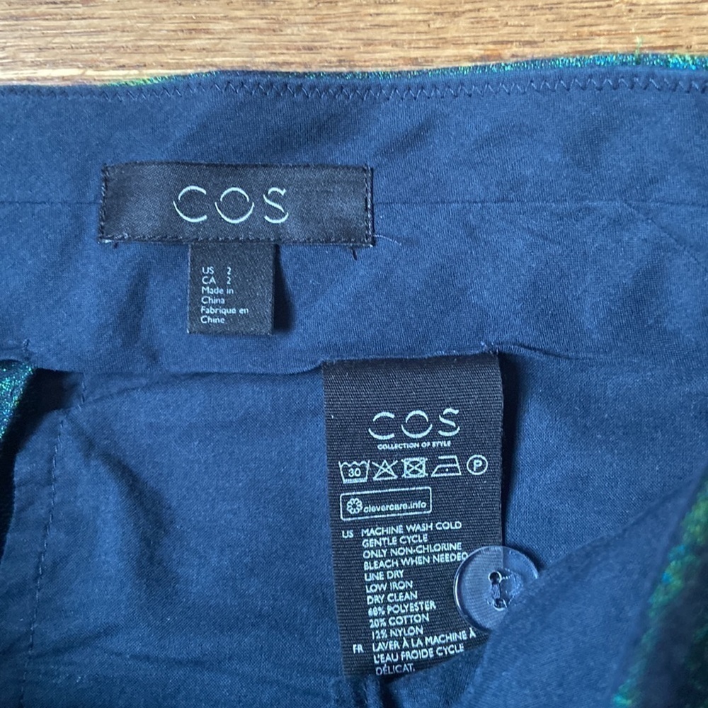 COS Jacquard Pleated Trousers Green Patterned Straight Leg Abstract Pockets 2 - Picture 4 of 5